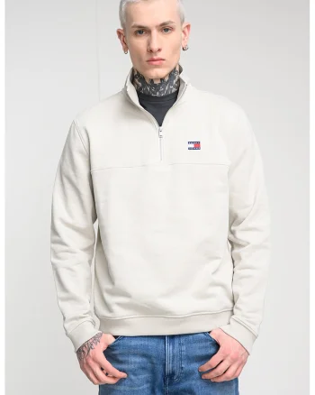 Bluza de trening cu fenta si fermoar, Crem