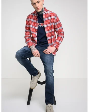 Camasa regular fit in carouri, Rosu/Bleumarin