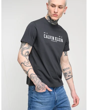 Tricou de bumbac cu decolteu la baza gatului si logo, Negru