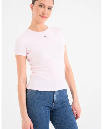 Tricou slim fit striat, Roz deschis