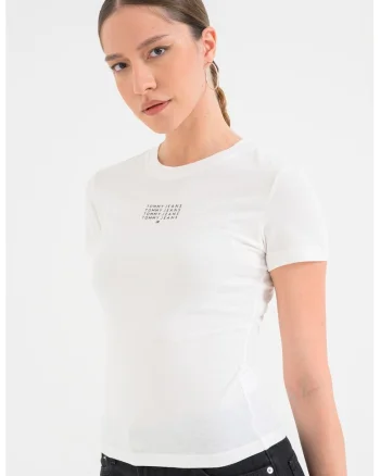 Tricou slim fit cu decolteu la baza gatului, Alb