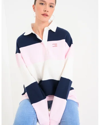 Bluza polo de trening din bumbac, Roz deschis/Bleumarin