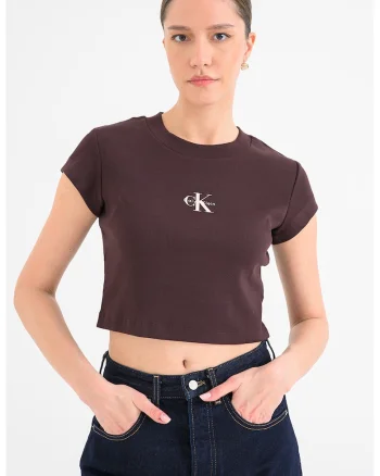 Tricou crop cu logo, Maro
