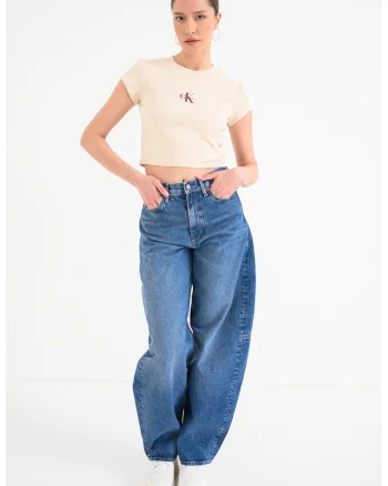 Tricou crop cu logo, Bej deschis