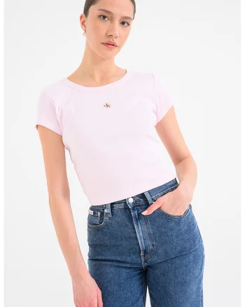 Tricou crop cu croiala slim fit, Roz deschis