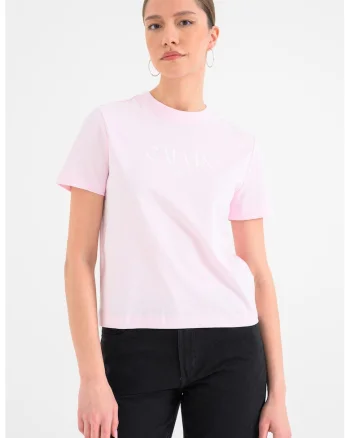 Tricou de bumbac cu imprimeu logo, Roz deschis