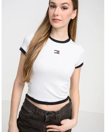 Tricou crop slim fit, Alb