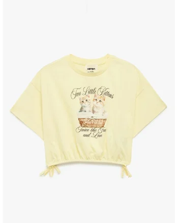 Tricou crop din bumbac cu imprimeu, Maro/Galben deschis