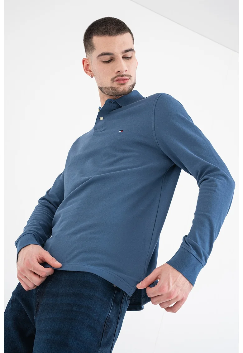 Bluza polo din amestec de bumbac organic, Albastru petrol