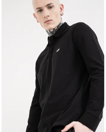Bluza polo cu logo brodat, Negru