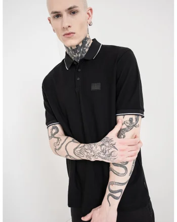 Tricou polo regular fit din pique, Alb/Negru