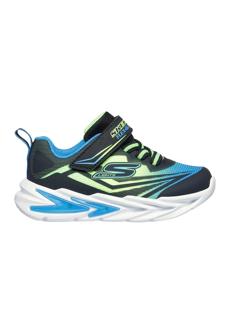 Pantofi sport de piele ecologica cu model grafic, Negru/Verde lime/Albastru