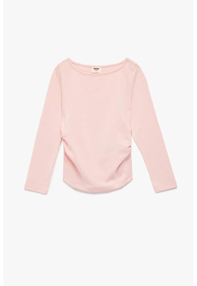 Bluza din amestec de bumbac cu fronseu, Roz deschis