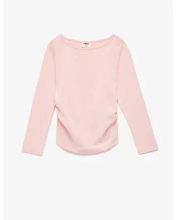 Bluza din amestec de bumbac cu fronseu, Roz deschis
