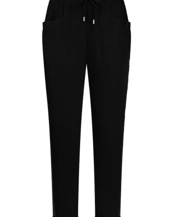 Pantaloni de trening cu benzi laterale cu strasuri, Negru