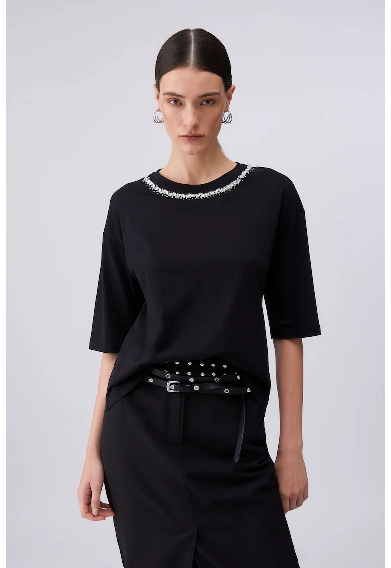 Tricou regular fit de bumbac si manneci medii, Negru