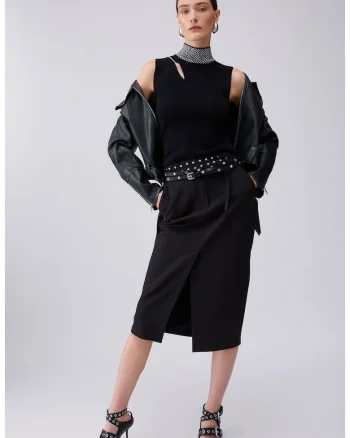 Fusta midi cu buzunare, Negru
