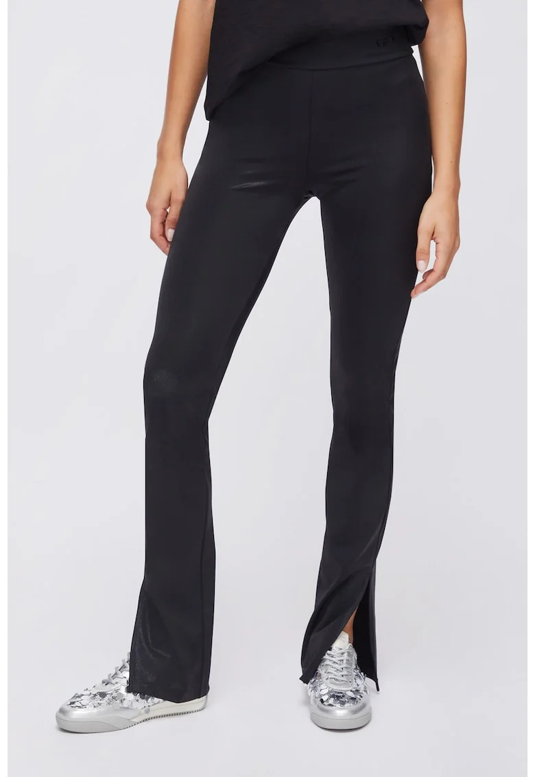 Colanti bootcut cu talie inalta si slituri la terminatie, Negru