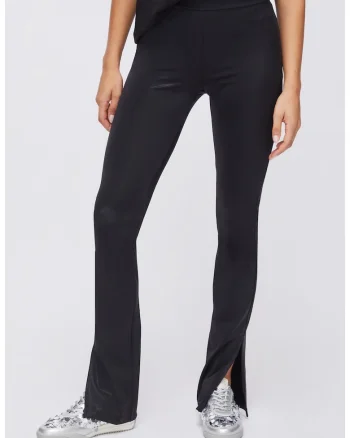 Colanti bootcut cu talie inalta si slituri la terminatie, Negru