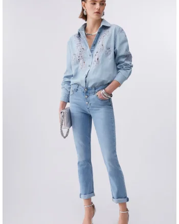 Blugi crop skinny cu nasturi, Bleumarin