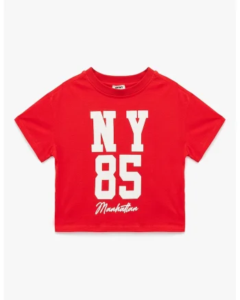Tricou cu imprimeu text, Rosu/Alb optic