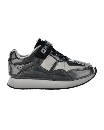 Pantofi sport din piele ecologica cu inchidere velcro, Negru/Gri inchis