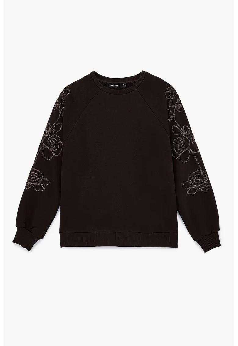 Bluza de trening cu croiala supradimensionata si margele, Maro inchis