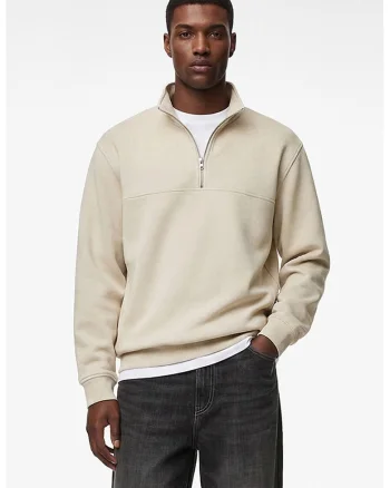 Bluza de trening cu fenta cu fermoar, Crem