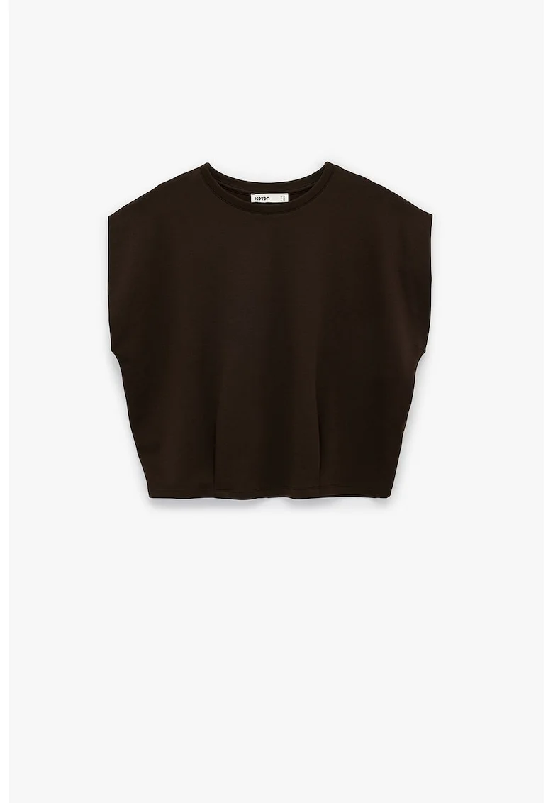 Tricou crop cu maneci cazute, Maro inchis