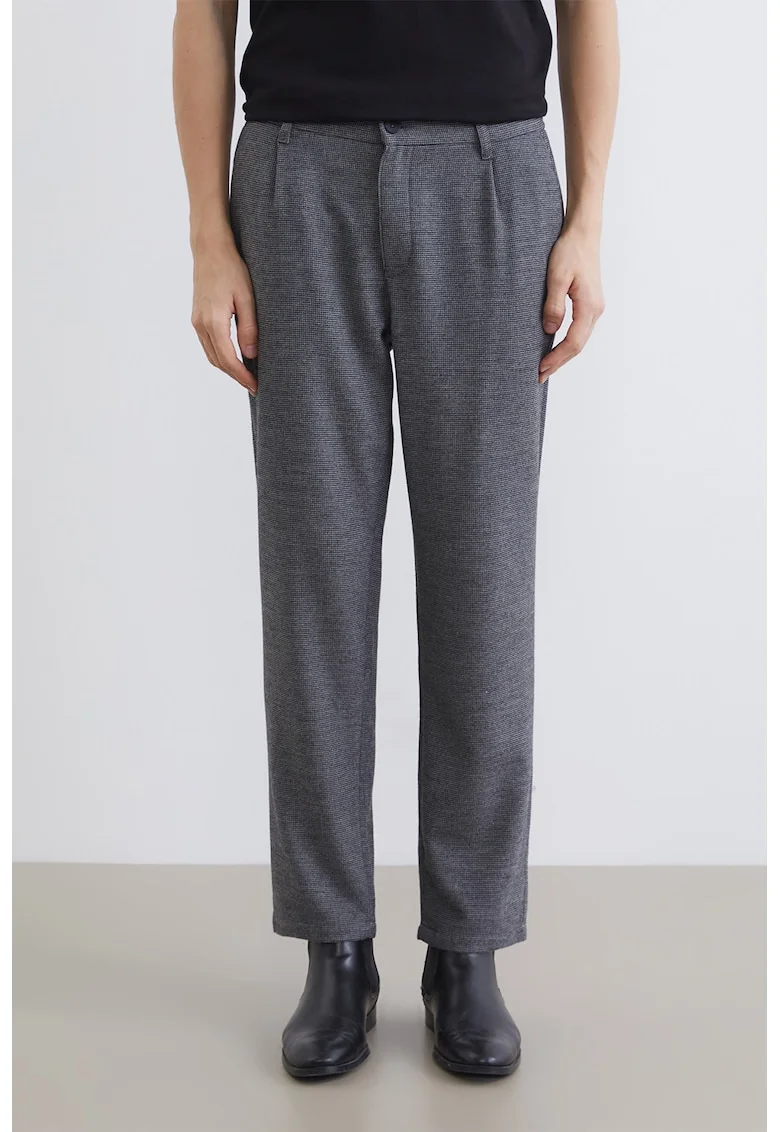 Pantaloni drepti din amestec de lana, Gri inchis