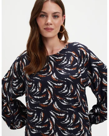 Bluza vaporoasa cu maneci raglan, Albastru ultramarin/Alb optic/Caramel