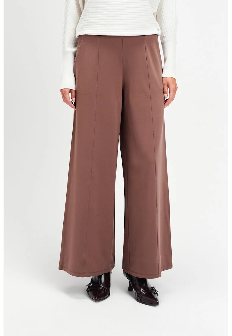 Pantaloni cu croiala ampla si talie ajustabila, Caramel