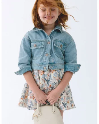 Jacheta crop din denim, Albastru deschis