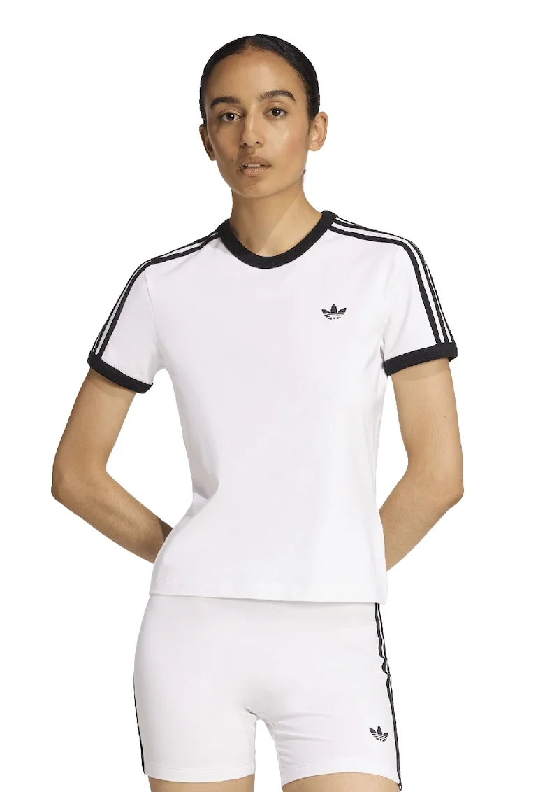 Tricou slim-fit cu decolteu la baza gatului, Alb/Negru