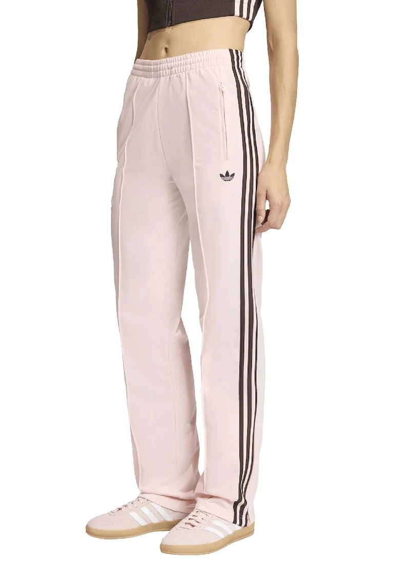Pantaloni de trening cu talie medie si terminatii cu fermoar, Maro inchis/Roz pastel