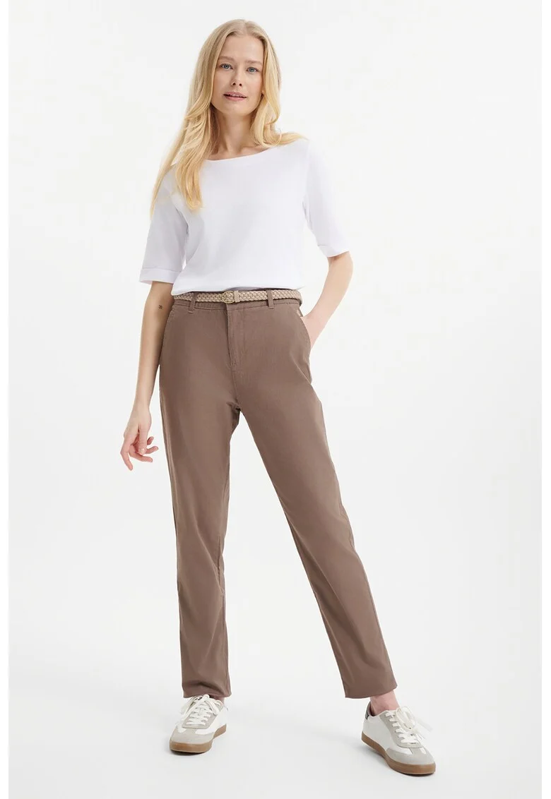 Pantaloni chino drepti cu buzunare oblice, Maro inchis