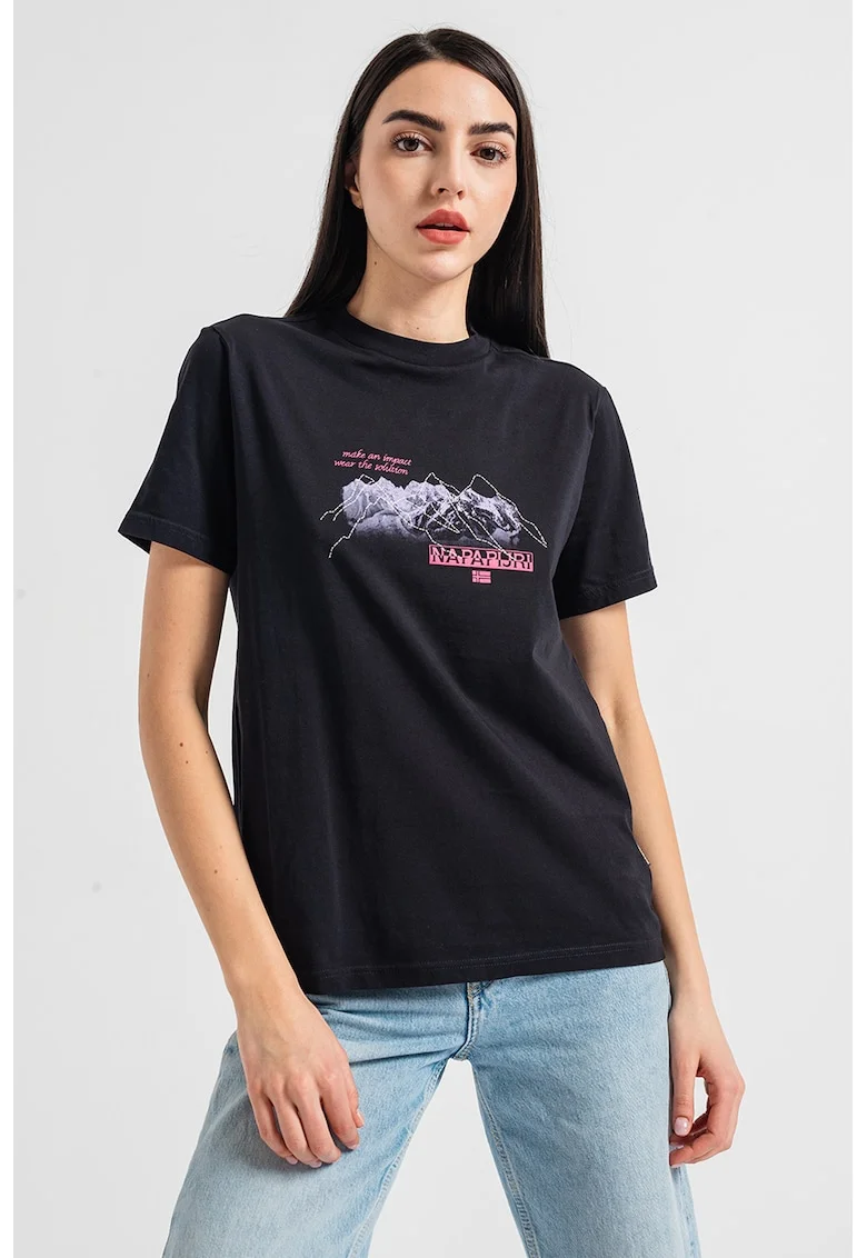 Tricou din bumbac cu imprimeu grafic, Negru/Lila