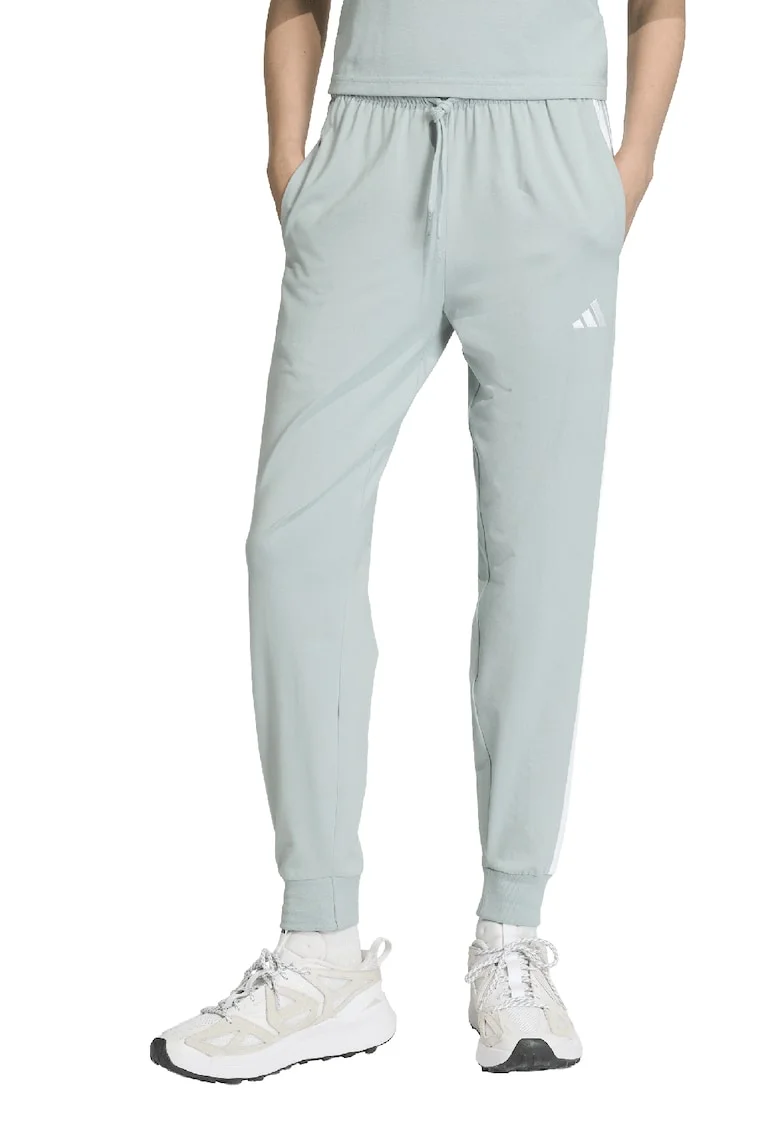 Pantaloni de trening cu buzunare laterale si snur, Alb/Verde pal