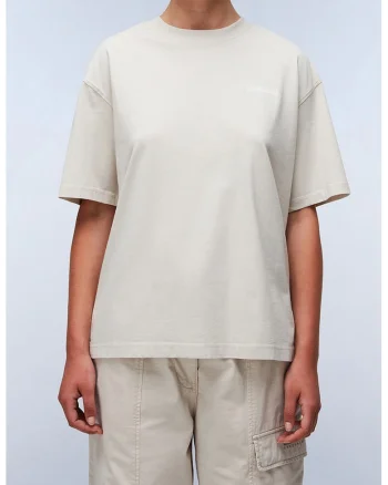 Tricou lejer cu decolteu la baza gatului si logo, Bej deschis