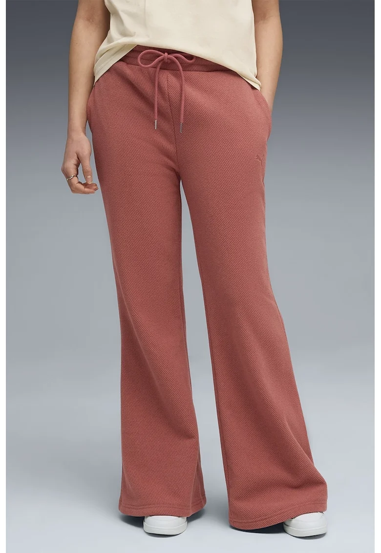 Pantaloni uni de trening cu talie inalta, Rosu stins