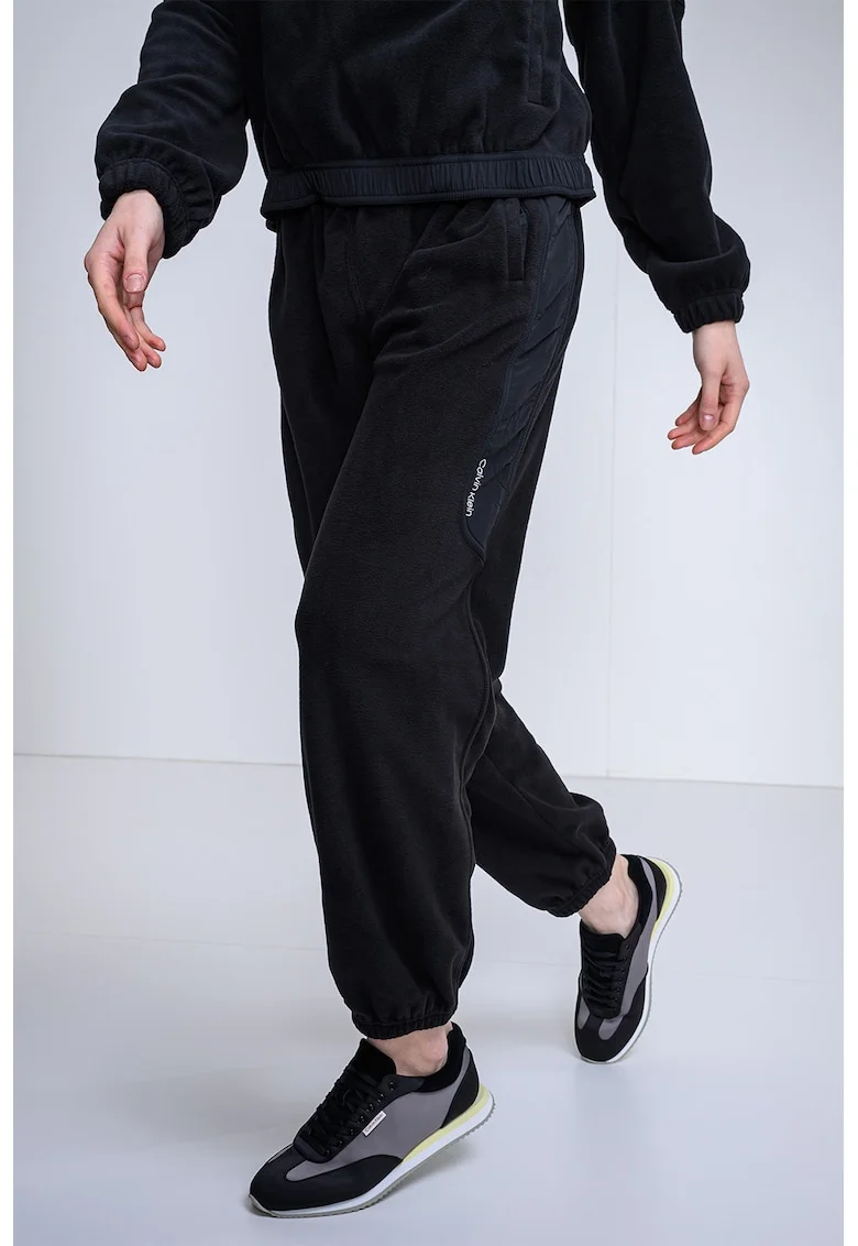 Pantaloni de trening cu talie medie si ajustabila, Negru