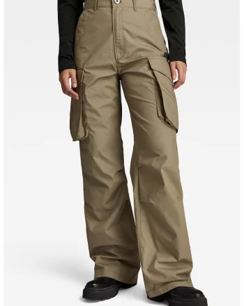 Pantaloni cargo cu talie inalta, Maro inchis