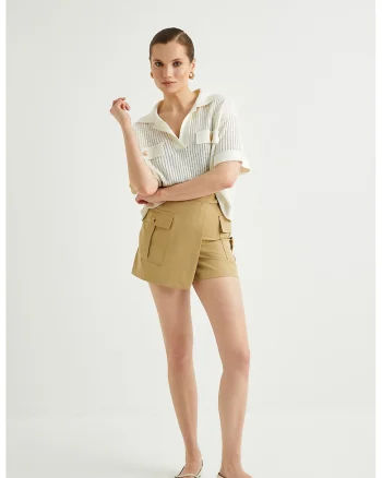 Fusta-pantalon cu buzunar cargo, Maro camel