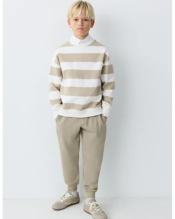 Bluza de trening din bumbac cu dungi, Alb/Maro nisip