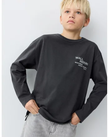 Bluza lejera cu imprimeu text, Gri carbune