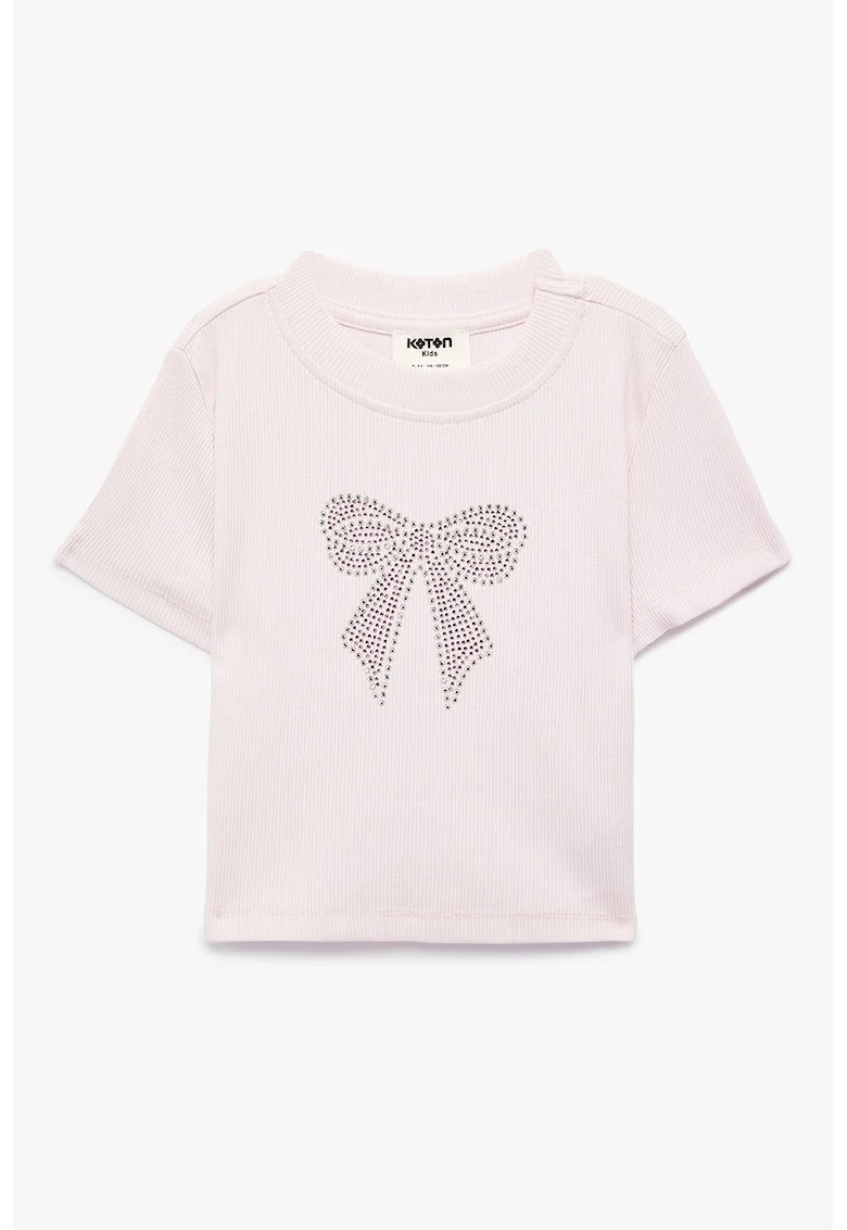 Tricou striat cu detaliu funda din strasuri, Piersica
