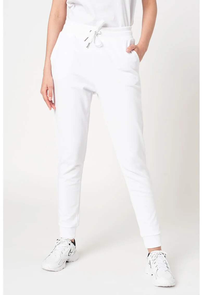 Pantaloni sport cu snur in talie, Alb