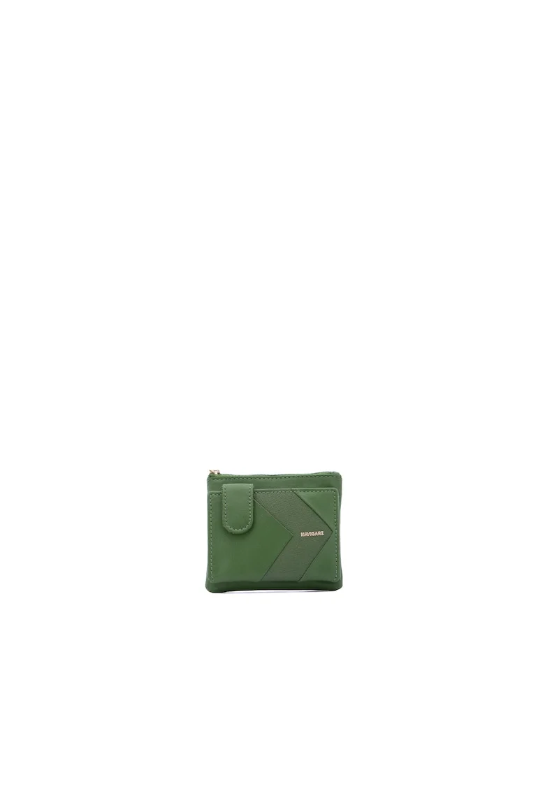 Portofel din piele ecologica cu detaliu cu logo metalic, Verde