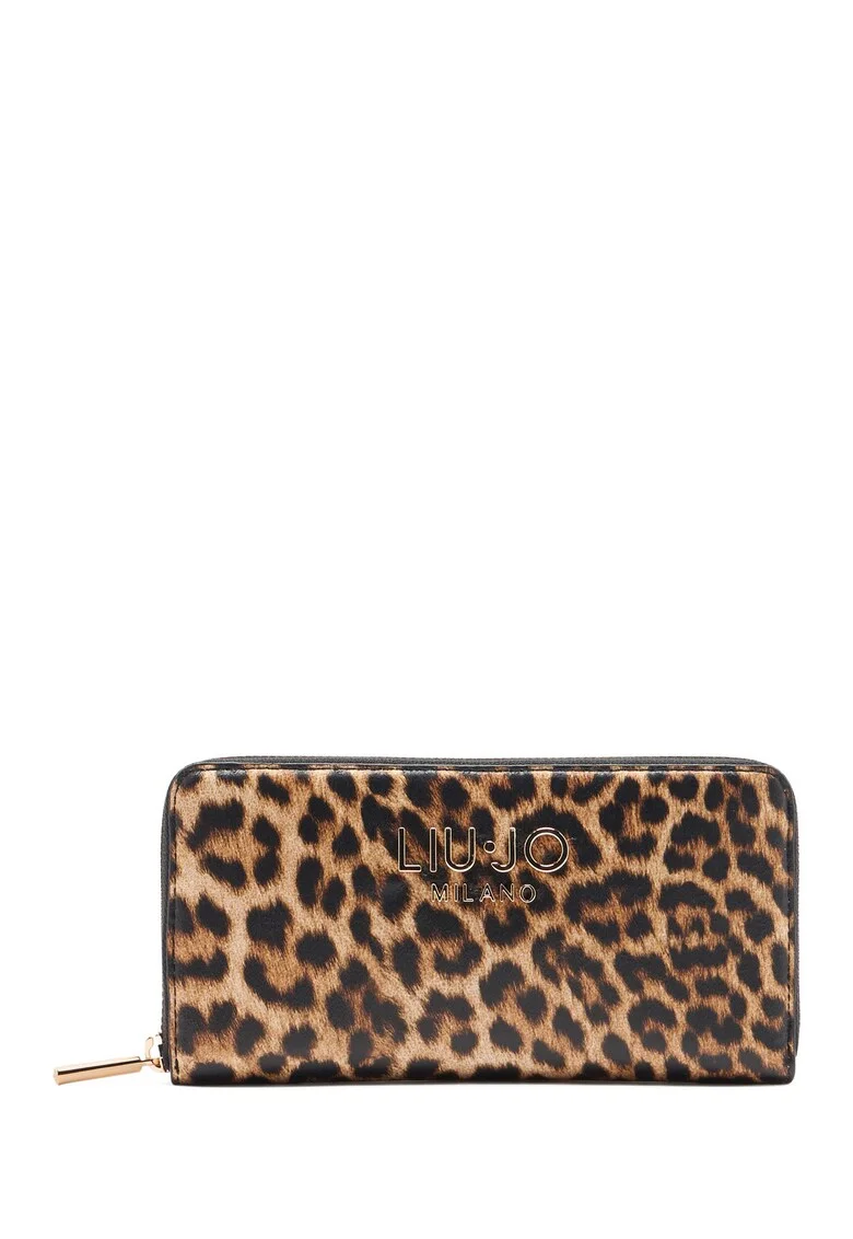 Portofel cu femoar si animal print, Maro/Galben