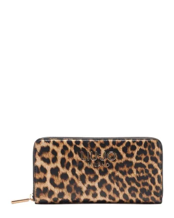 Portofel cu femoar si animal print, Maro/Galben